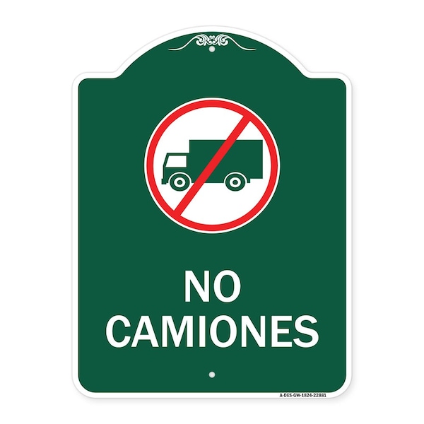 Signmission Spanish Traffic No Camiones No Trucks W/ Graphic, Green & White Alum Sign, 18" x 24", GW-1824-22881 A-DES-GW-1824-22881 - main